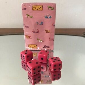 ✔️NWOT Barbie Pink Dice Set with Playing Cards 👠